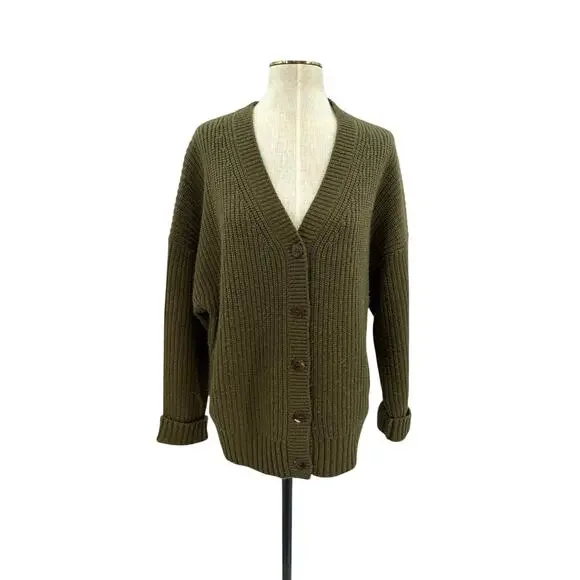 Staud Matilda Cardigan Green Wool Blend Button Front Chunky Knit Women Small - Picture 2 of 12